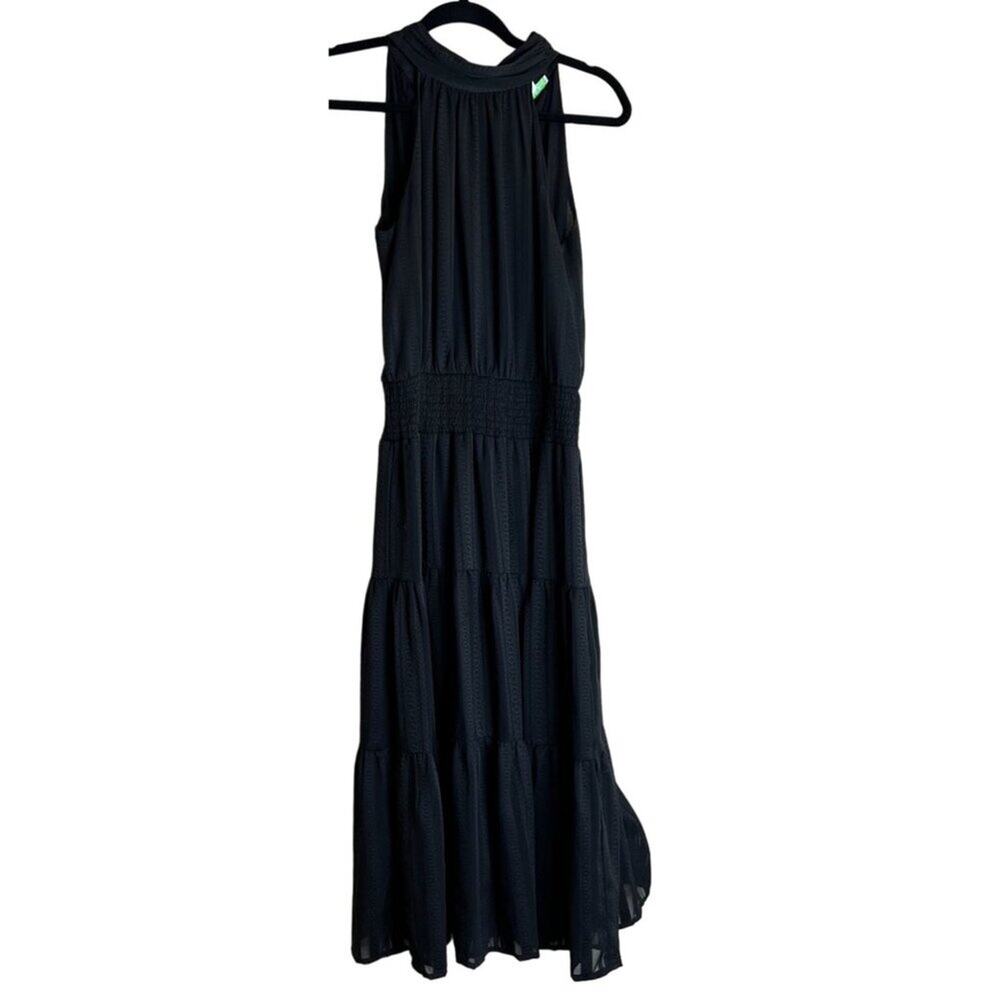 JADE Melody Tam Black Textured Jacquard Tiered Smocked Maxi Dress S